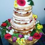 naked cake with spring flowers